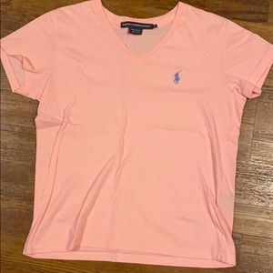 Pale pink v neck Ralph Lauren tee